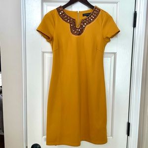Mustard and bronze embellished dress